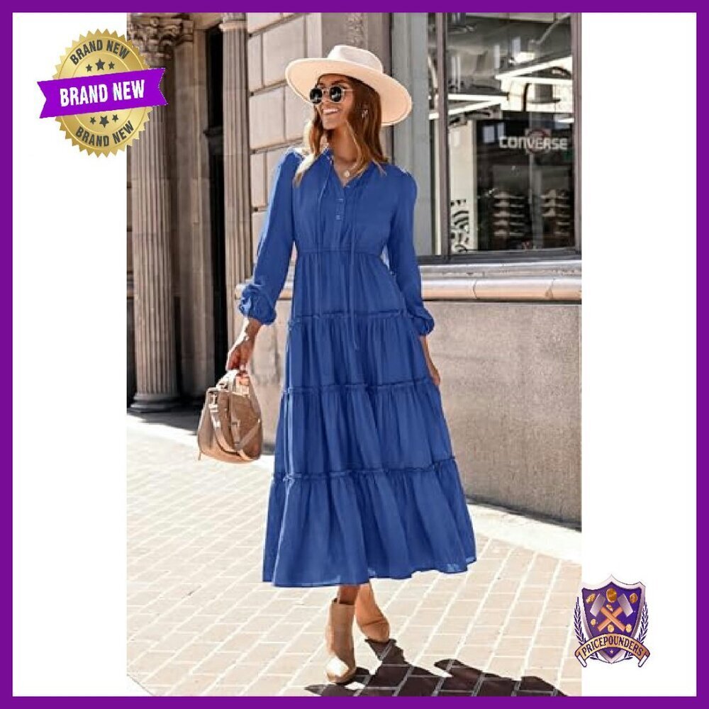 Viscose Maxi Dress with Ruffles Tiered A-Line Wedding Guest Fall - Picture 3 of 8